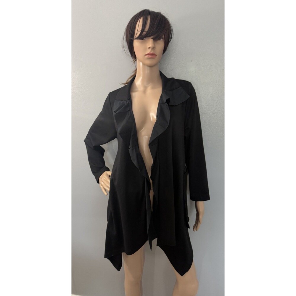 IC Connie K Black Blazer Open Front Asymmetrical Cardigan Jacket Sz Medium